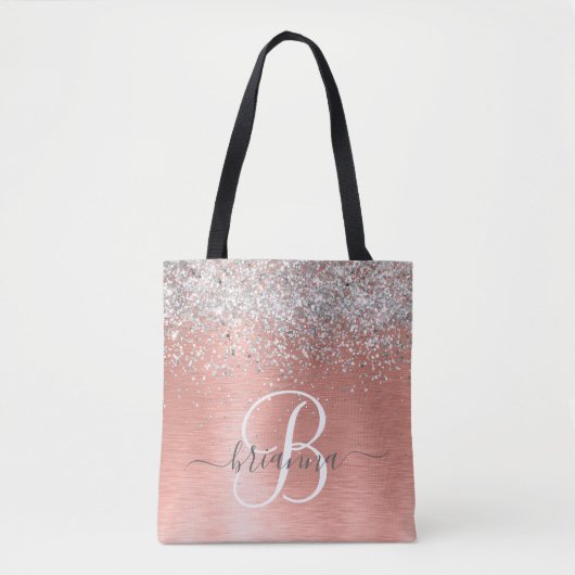Roos goudpenseel Glitter Monogram Tote Bag (Voorkant)