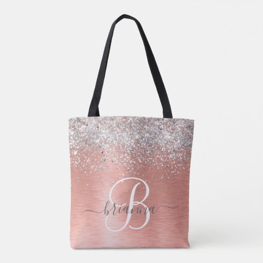 Roos goudpenseel Glitter Monogram Tote Bag (Achterkant)