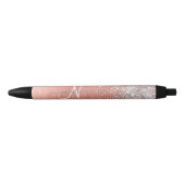 Roos goudpenseel Glitter Monogram Zwarte Inkt Pen (Voorkant)