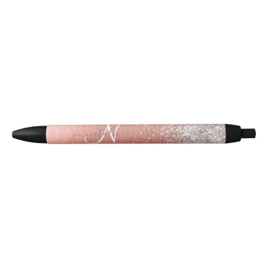 Roos goudpenseel Glitter Monogram Zwarte Inkt Pen (Voorkant)