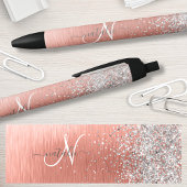 Roos goudpenseel Glitter Monogram Zwarte Inkt Pen