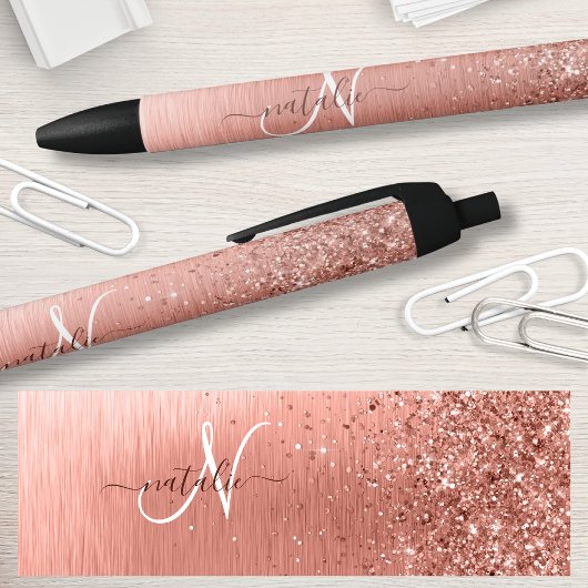 Roos goudpenseel Glitter Monogram Zwarte Inkt Pen