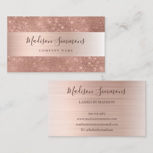 Roos goudpenseel glitter Sparkle Script Visitekaartje (Voorkant / Achterkant)