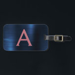 Roos goudpenseel monogram naam en Initiaal Bagagelabel<br><div class="desc">Roos Gold - Blush Pink en Navy Blue Brushed Metal Folie Monogram Naam en Initiaal Bagagelabel. Dit tasje label is ideaal voor Back to School,  Work of Travelling.</div>