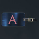 Roos goudpenseel monogram naam en Initiaal Bagagelabel<br><div class="desc">Roos Gold - Blush Pink en Navy Blue Brushed Metal Folie Monogram Naam en Initiaal Bagagelabel. Dit tasje label is ideaal voor Back to School,  Work of Travelling.</div>
