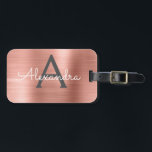 Roos goudpenseel monogram naam en Initiaal Bagagelabel<br><div class="desc">Roos Gold} Blush Roze geborsteld Metaal Foil monogram Naam en Bagagelabel Initiaal. Dit label is perfect voor Terug naar School,  Werk of Reizen.</div>