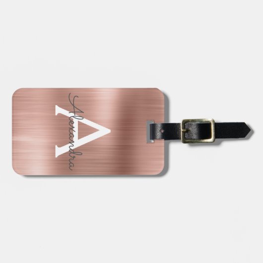 Roos goudpenseel monogram naam en Initiaal Bagagelabel (Voorkant horizontaal)