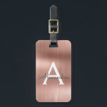 Roos goudpenseel monogram naam en Initiaal Bagagelabel<br><div class="desc">Roos Gold} Blush Roze geborsteld Metaal Folie Monogram naam en Initiaal Bagagelabel. Dit label is perfect voor Terug naar School,  Werk of Reizen.</div>