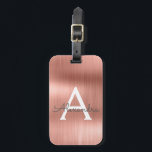 Roos goudpenseel monogram naam en Initiaal Bagagelabel<br><div class="desc">Roos Gold} Blush Roze geborsteld Metaal Folie Monogram naam en Initiaal Bagagelabel. Dit label is perfect voor Terug naar School,  Werk of Reizen.</div>