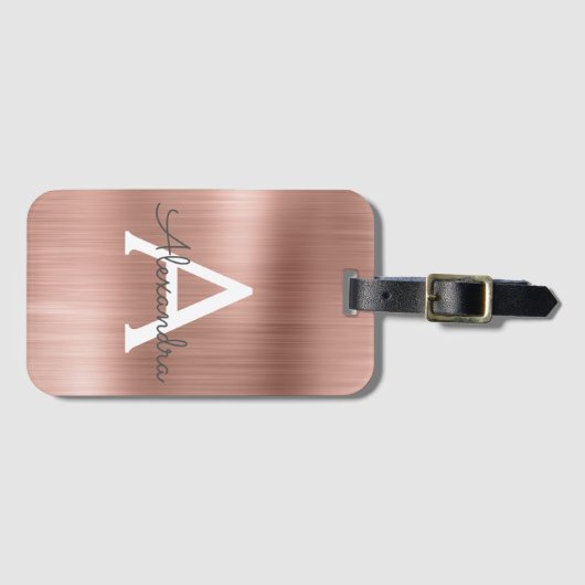 Roos goudpenseel monogram naam en Initiaal Bagagelabel (Voorkant (horizontaal))