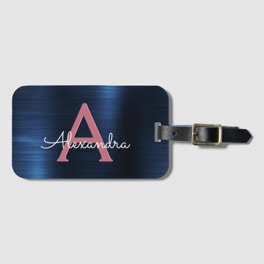 Roos goudpenseel monogram naam en Initiaal Bagagelabel (Voorkant (horizontaal))