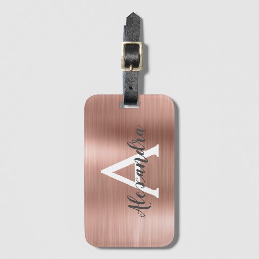 Roos goudpenseel monogram naam en Initiaal Bagagelabel (Voorkant (verticaal))