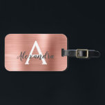 Roos goudpenseel monogram naam en Initiaal Bagagelabel<br><div class="desc">Roos Gold - Blush Pink Brushed Metal Folie Monogram Naam en Initiaal Bagagelabel. Dit label is ideaal voor terug naar school,  werk of reizen.</div>