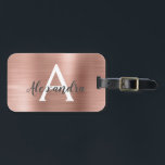 Roos goudpenseel monogram naam en Initiaal Bagagelabel<br><div class="desc">Roos Gold - Blush Pink Brushed Metal Folie Monogram Naam en Initiaal Bagagelabel. Dit label is ideaal voor terug naar school,  werk of reizen.</div>