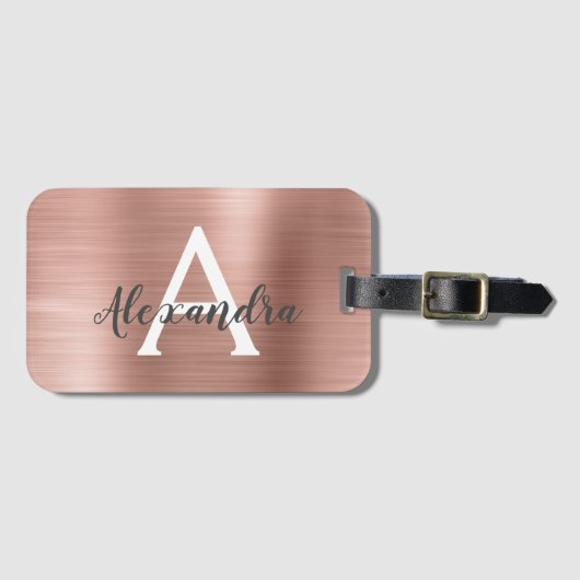 Roos goudpenseel monogram naam en Initiaal Bagagelabel (Voorkant (horizontaal))