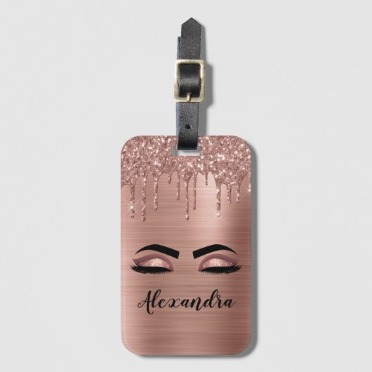 Roos goudpenseel monogram naam en Initiaal Bagagelabel (Voorkant (verticaal))