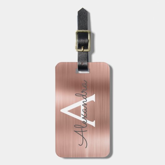 Roos goudpenseel monogram naam en Initiaal Bagagelabel (Voorkant verticaal)