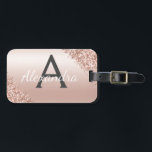 Roos goudpenseel monogram naam en Initiaal Bagagelabel<br><div class="desc">Roos Gold - Blush Pink Brushed Metal Folie en Sparkle Glitter Monogram Naam en Initiaal Bagagelabel voor een Vrijgezellenfeest,  bruiloft huwelijksreis of vrijgezellenfeest. Dit tasje label is ideaal voor Back to School,  Work of Travelling.</div>