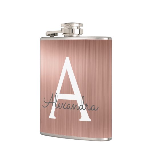 Roos goudpenseel monogram naam en Initiaal Heupfles (Links)