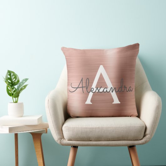 Roos goudpenseel monogram naam en Initiaal Kussen (Stoel)