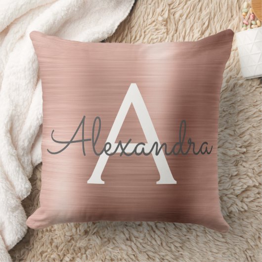 Roos goudpenseel monogram naam en Initiaal Kussen (Deken)