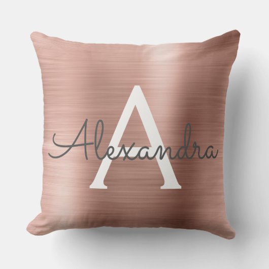 Roos goudpenseel monogram naam en Initiaal Kussen (Voorkant)