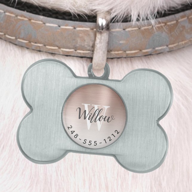Roos goudpenseel monogram Ombre Dog Bone Huisdieren Naamplaatje (Creator heeft geüpload)