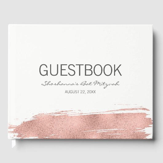 Roos goudpenseelbat Mitzvah Guest Book Gastenboek (Voorkant)