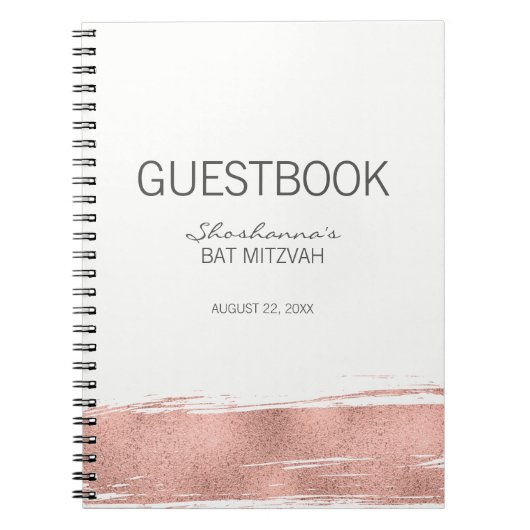 Roos goudpenseelbat Mitzvah Guest Book Notitieboek (Voorkant)