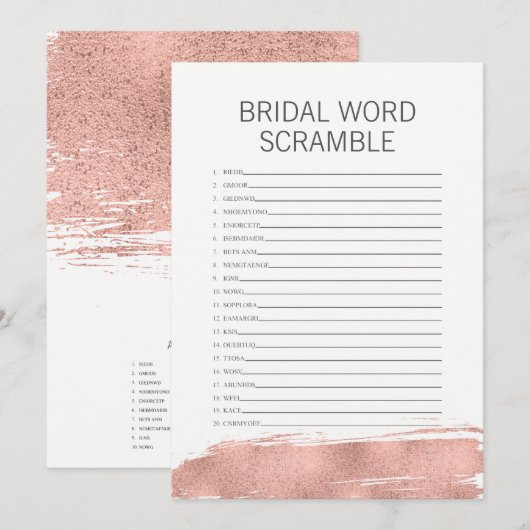 Roos goudpenseelkneep Word Scramble Game Kaart (Voorkant / Achterkant)