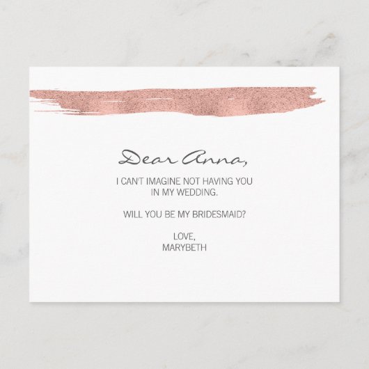 Roos goudpenseelpenseel... ben je mijn Bridesmaid. Uitnodiging Briefkaart (Achterkant)