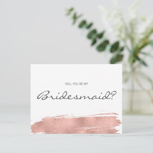 Roos goudpenseelpenseel... ben je mijn Bridesmaid. Uitnodiging Briefkaart (Staand voorkant)