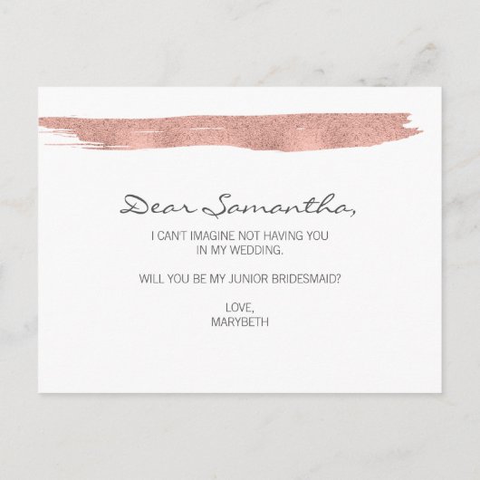 Roos goudpenseelstreek is mijn JR Junior Bridesmai Uitnodiging Briefkaart (Achterkant)