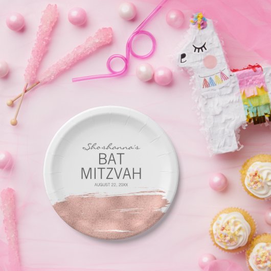 Roos goudpenseelstreek met Bord van Mitzvah Paper (Feest)