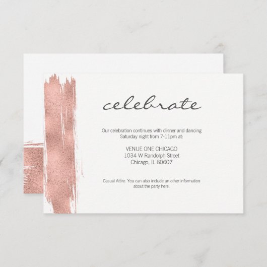 Roos goudpenseelstreek met Mitzvah Reception Kaart (Voorkant / Achterkant)