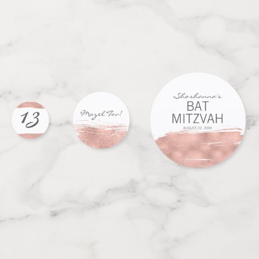 Roos goudpenseelstreek rond Mitzvah Table Confetti (Voorkanten)