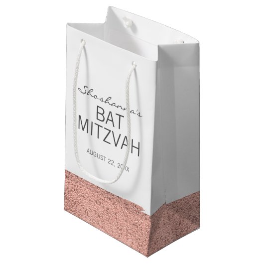 Roos goudpenseeltas van Mitzvah Gift Bag Klein Cadeauzakje (Voorkant Gekanteld)