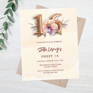 Roos goudperzik bloemzoet 16 budget uitnodiging