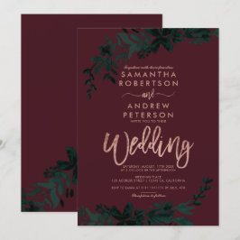Roos goudpografie Floral burgundy bruiloft Kaart