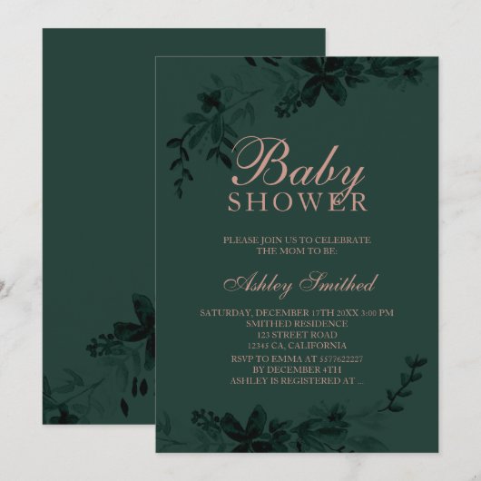 Roos goudpografie Floral green baby shower Kaart (Voorkant / Achterkant)