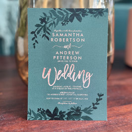 Roos goudpografie Floral green bruiloft Kaart