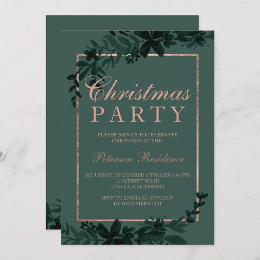 Roos goudpografie Floral green leaf Kerstmis Kaart (Voorkant / Achterkant)