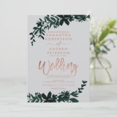 Roos goudpografie Floral grijs bruiloft Kaart (Staand voorkant)