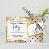 Roos goudpolka dot DIY foto caduceus afstuderen Kaart (Staand voorkant)