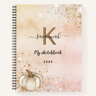 Roos goudpompoen glitter monogram notitieboek