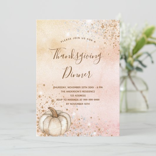 Roos goudpompoen Thanksgiving Dinner Kaart (Staand voorkant)