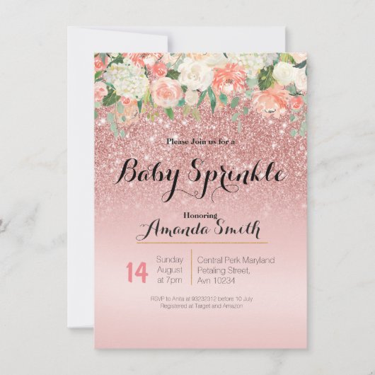 Roos goudroze Baby Uitnodiging (Voorkant)