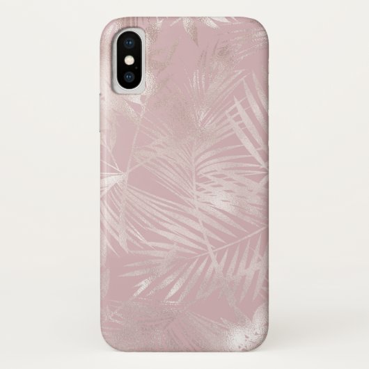 Roos goudroze botanische tropische palmbladeren Case-Mate iPhone case (Achterkant)