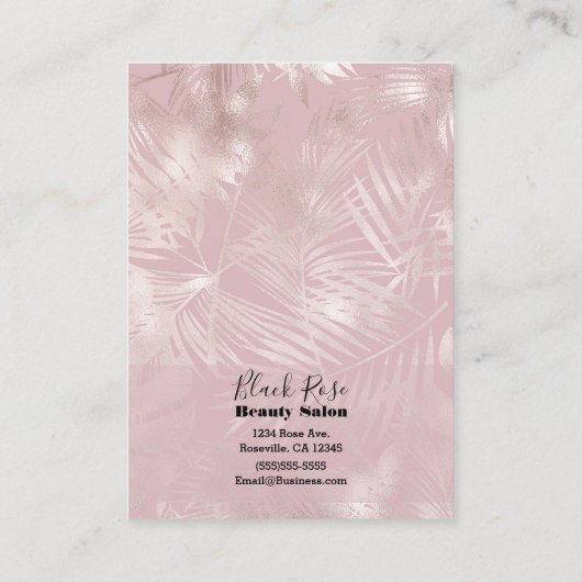 Roos goudroze botanische tropische palmbladeren visitekaartje (Achterkant)