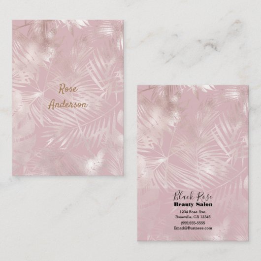 Roos goudroze botanische tropische palmbladeren visitekaartje (Voorkant / Achterkant)